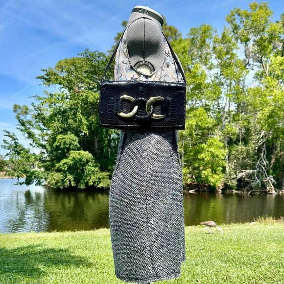 MICHAEL Michael Kors Snakeskin Leather Gold Chain Evening Bag Clutch Black EUC - Picture 4 of 16